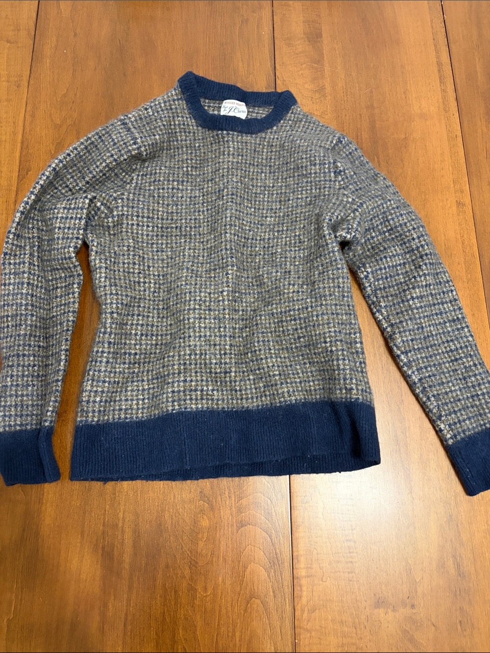 J. Crew Crewneck Wool Sweater in Navy and Gray Houndstooth